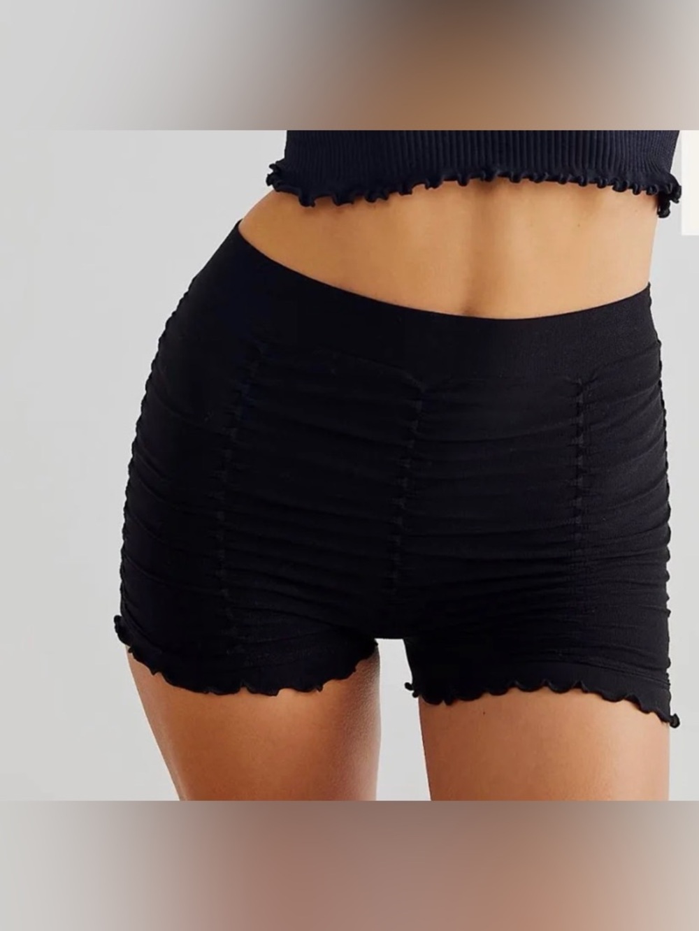 Intimately by Free People Ruched Seamless Pliseah Shorts. Black. Size XS/S NWT